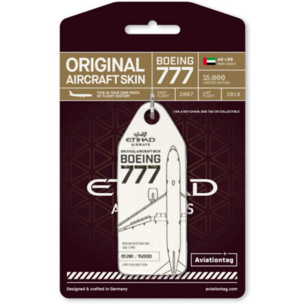 Колекционерски ключодържател/таг за багаж от обшивката на Boeing 777 Etihad A6-LRB перлен